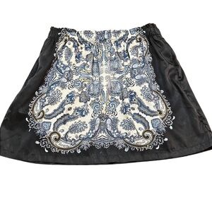 H&M‎ Black & Blue Paisley Boho Mini Skirt Size Large Victorian Charming Pretty